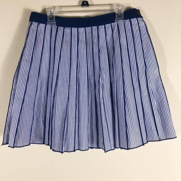 NWT Vineyard Vines Mini Skirt Womens 00 Blue Poplin Stripe Knife Pleated Preppy - Picture 2 of 5